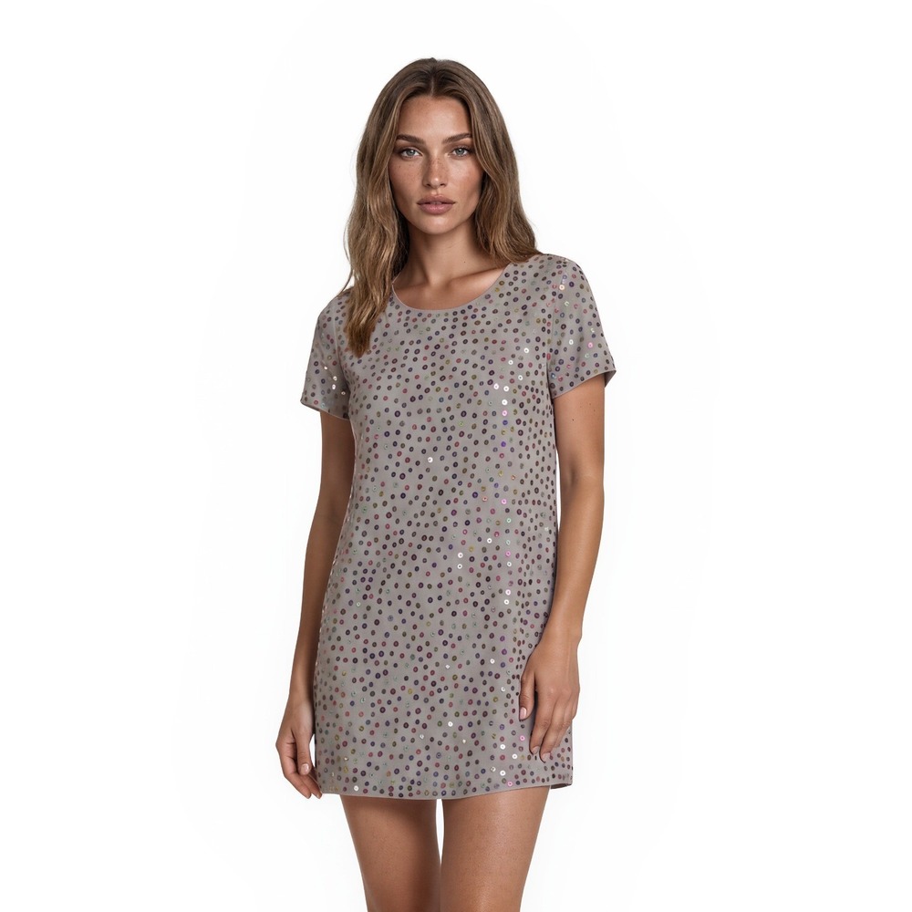 French Connection Sequin Shift Mini Dress Women's‎ Size 4 Grey Multicolor